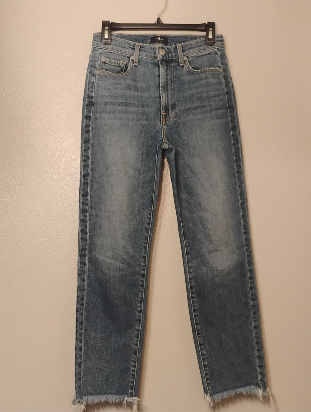 7 for All Mankind Women's High Waist Cropped Straight Jeans Size 26 Medium Wash